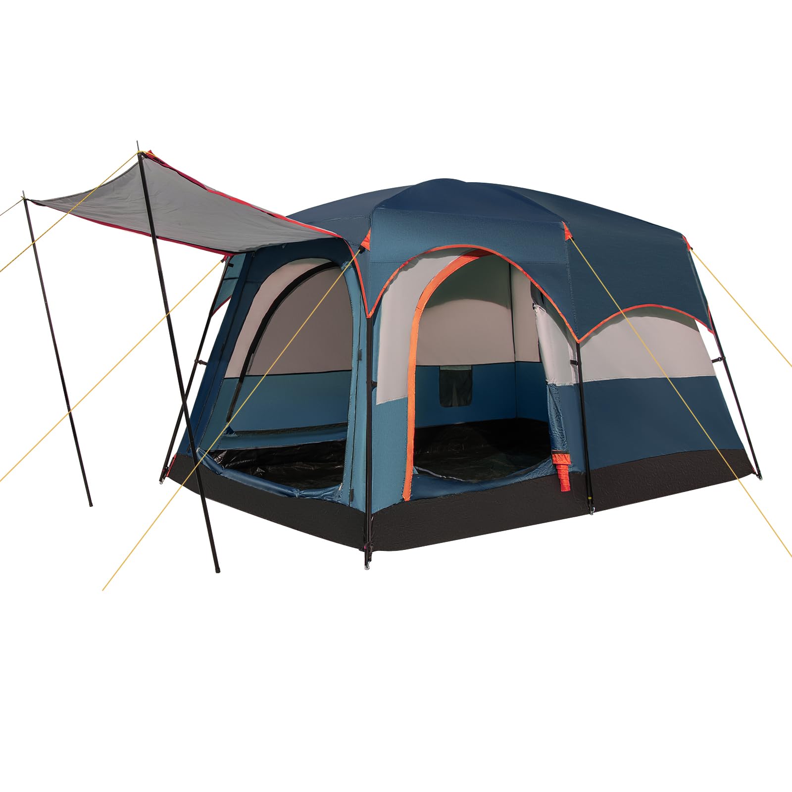 HOMASIS Tente de Camping avec Auvent 4-6 Personnes pour Famille, Tente Tunnel avec 2 Séparateurs de Pièce et 3 Entrées avec Sac de Transport pour randonnée, Facile à Monter