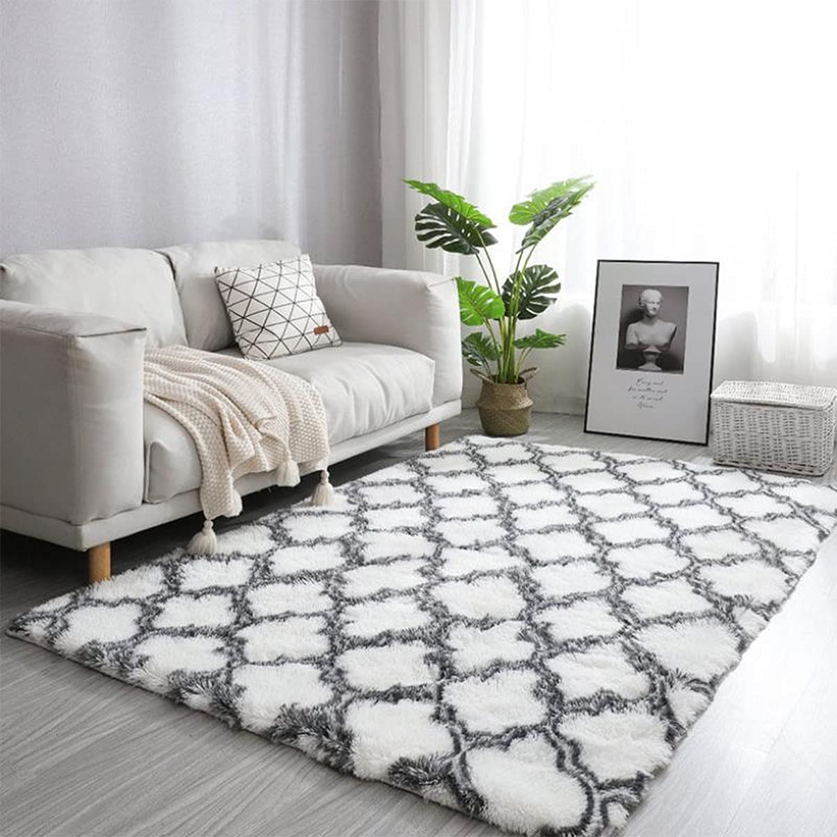 Tinyboy-hbq Area Rugs Large Living Room Carpet Shaggy Modern Plush Indoor Rug Soft and Fluffy Bedroom Rugs Anti Slip Floor Mat Children's Play Mats Suitable for Home Decor (White black, 160 * 230cm)