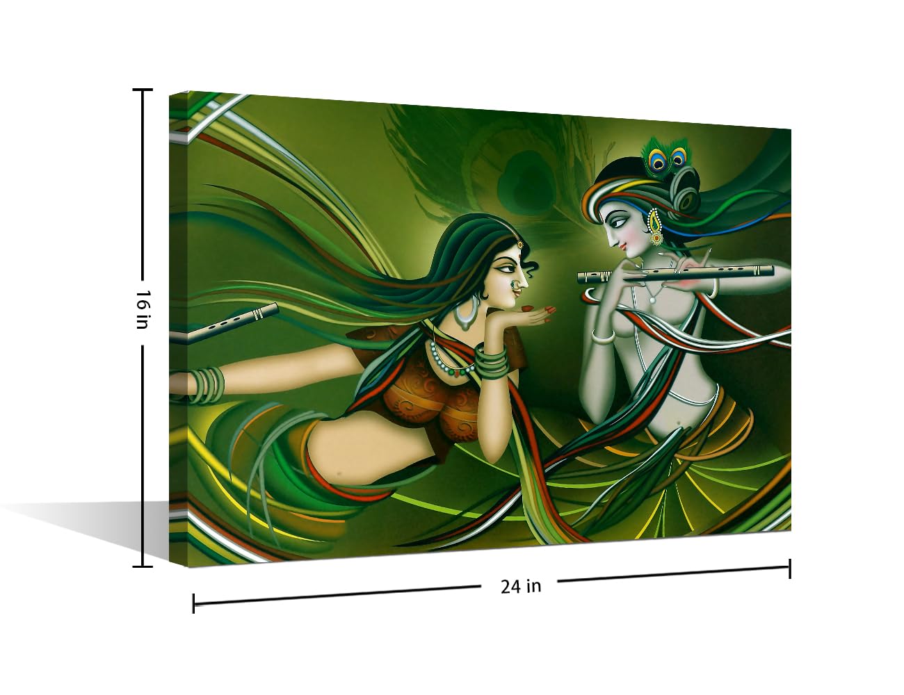 TISHIRON Pictures for Living Room Lord Krishna Paintings Indian Festival Pictures Canvas Hinduism Home Decorations Modern Artwork Contemporary Giclee Wooden Framed Stretched Ready to Hang 24" Wx16 H - Image 2