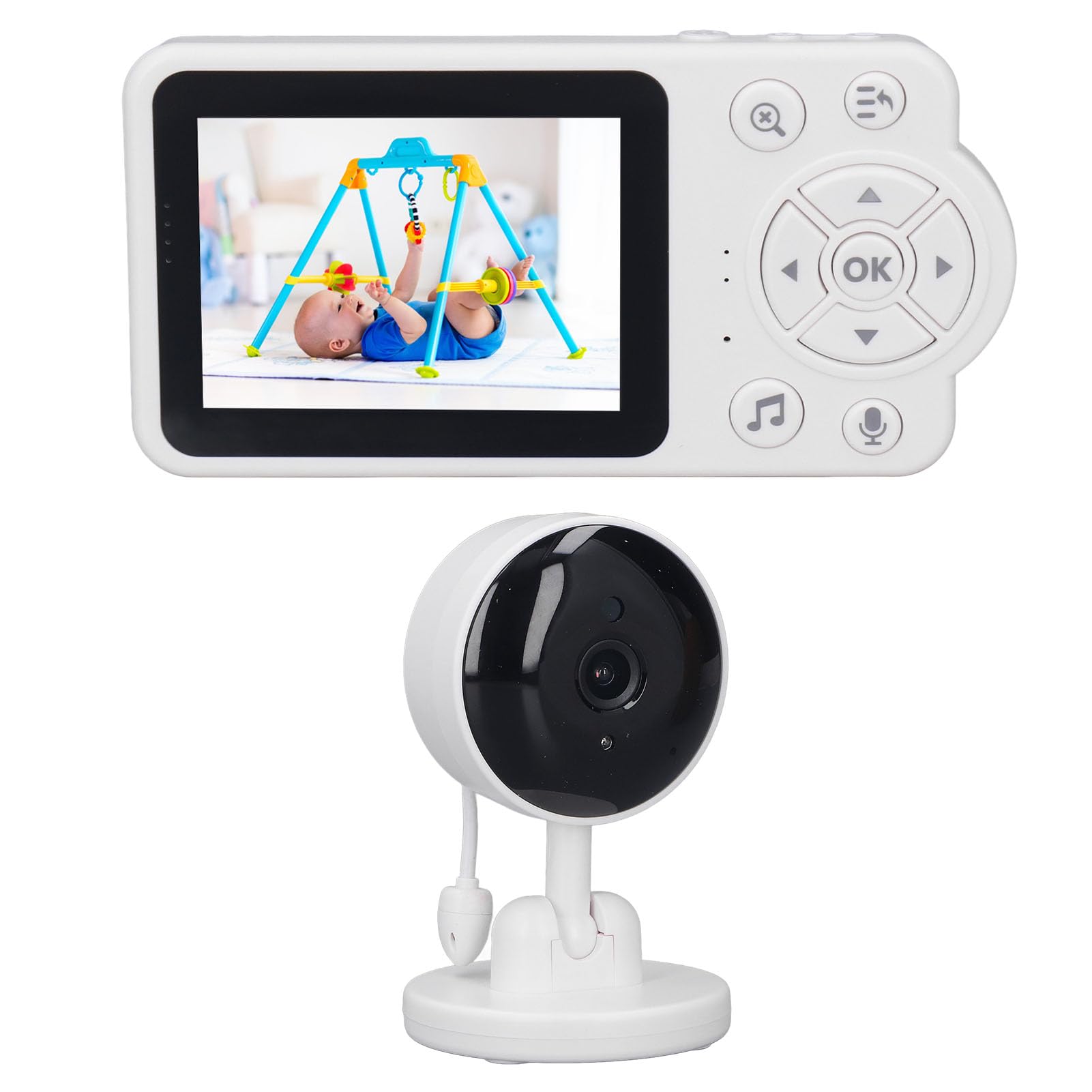 Monitor Inalámbrico para Bebés, Monitor Inalámbrico para Bebés con Vídeo de 100-240 V, Detección de Llanto, Pantalla LCD de 2,8 Pulgadas, Luz Nocturna, Monitoreo Las 24 Horas