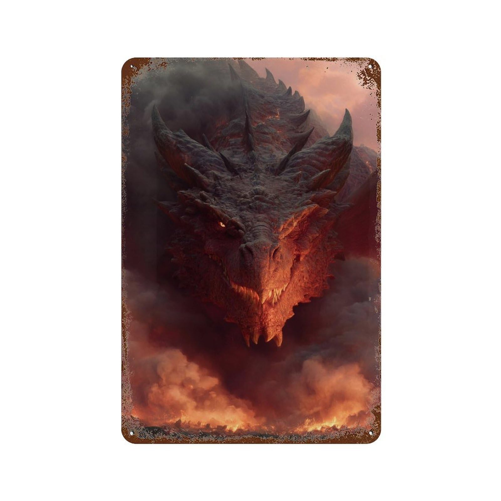 Dragon's Fiery Roar -1 Rust Effect Tin Sign 11.8"x7.9", Decorative Metal Wall Art for Living Room, Hallway And Home Decor