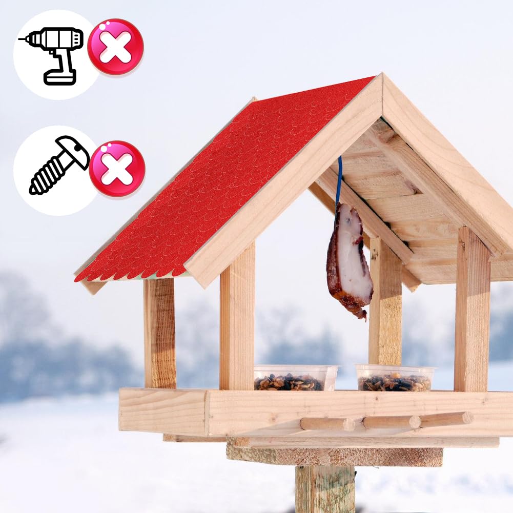 CEWROM Techo de fieltro autoadhesivo para pajarera, resistente al agua, mini tejas, 32 unidades, para pajarera, nido, conejo, hotel de insectos, caseta para perros, buzón, techos (rojo)