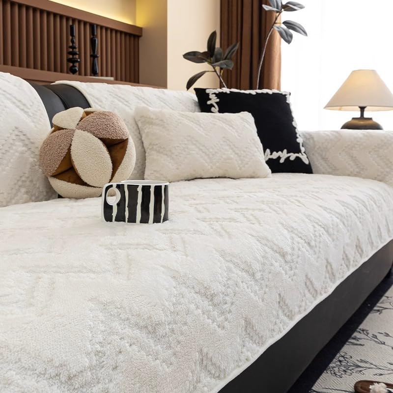 Housse de canapé en peluche épaisse 110x240cm blanche pour angle en L