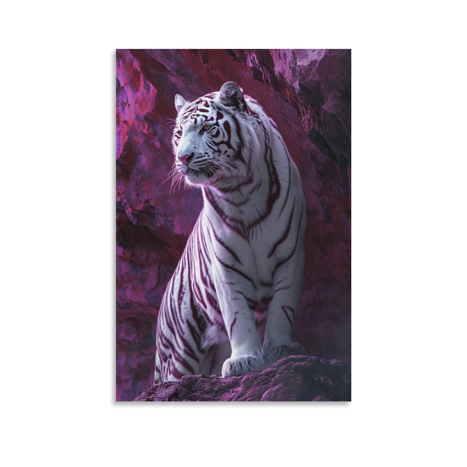 Amazon.co.jp: 絵画 遠くを見つめる獰猛なホワイトタイガー