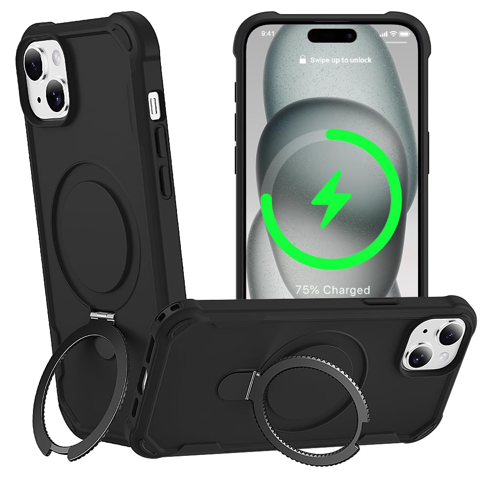 Designed for iPhone 15 Case with Magnetic Stand Military Drop Protection Compatible with Magnet Shockproof 15 Phone Case