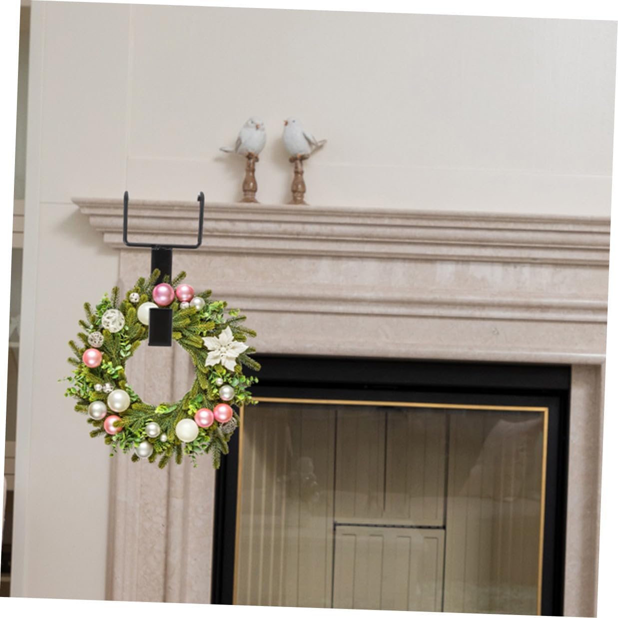 4pcs Black Metal Christmas Wreath Hanger Hooks Over Door Heavy Duty Door Hanger for Front Exterior Garland Holder for Holiday Decorations
