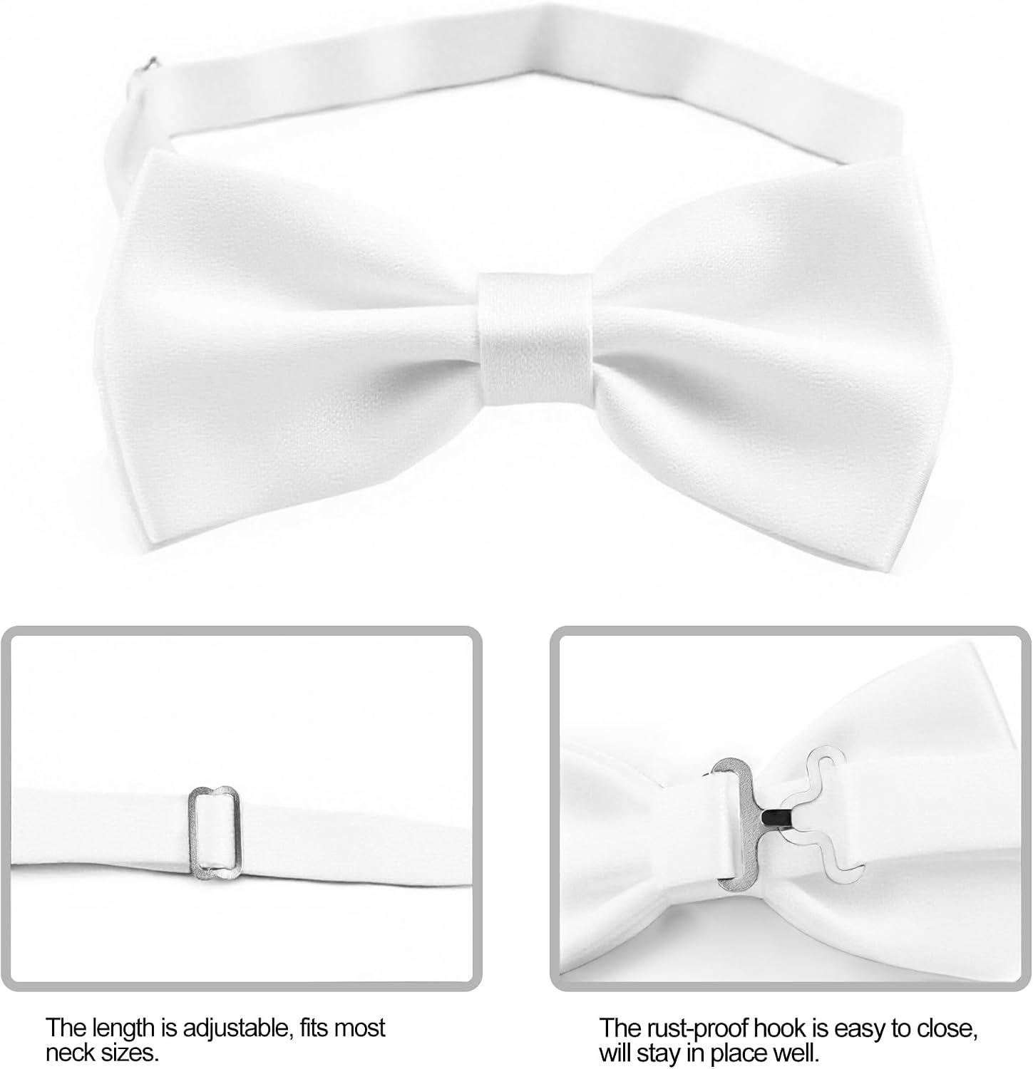 Adjustable Men Bow Tie Solid Color Formal Classic Pre-Tied Fastener Bowtie for Wedding, Party, Prom
