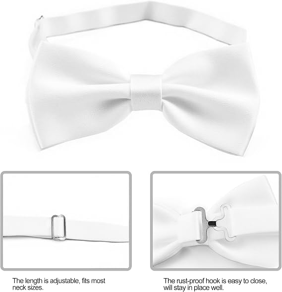 Adjustable Men Bow Tie Solid Color Formal Classic Pre-Tied Fastener Bowtie for Wedding, Party, Prom