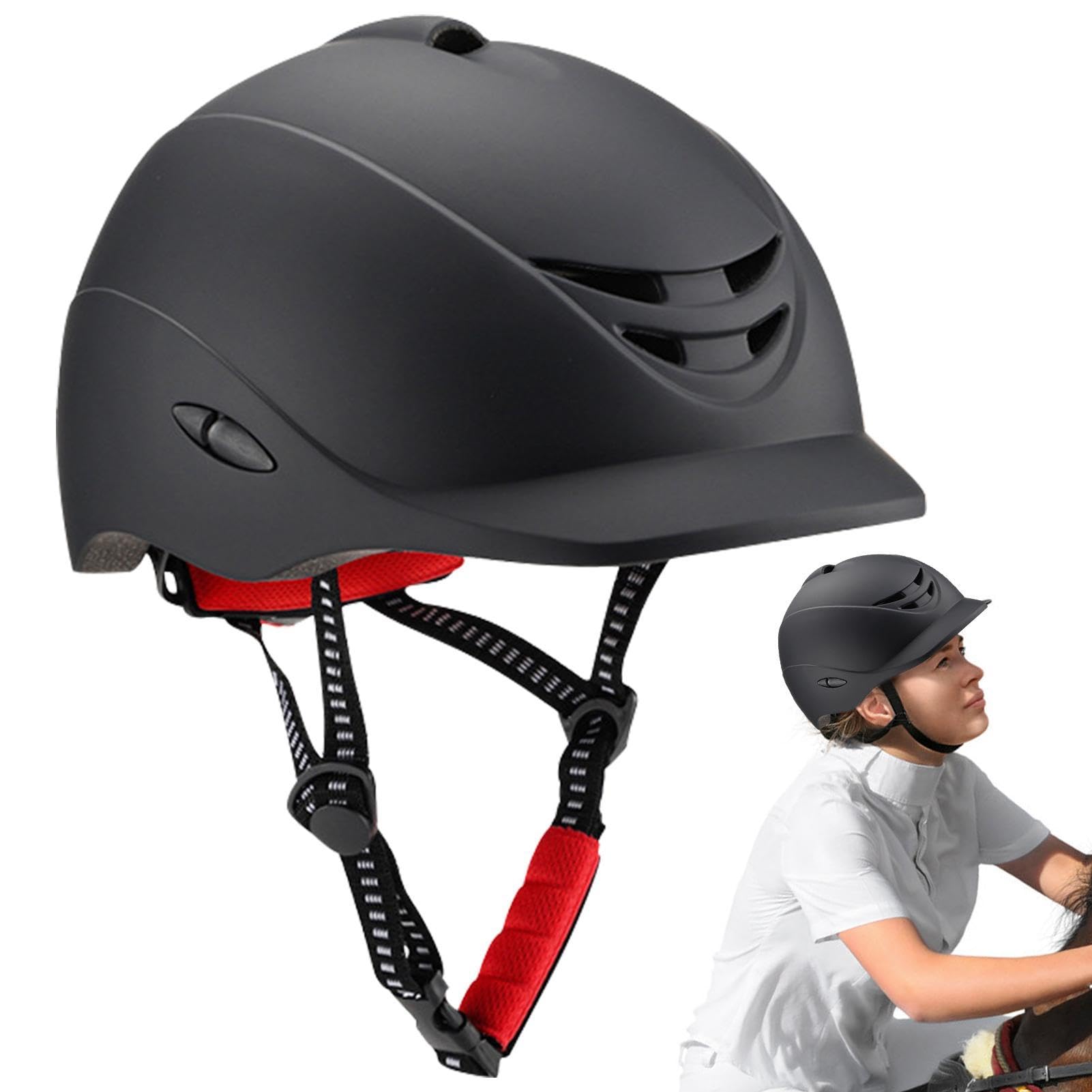 Casco de equitación para mujeres y hombres, fácil de llevar, equipo de equitación, adulto Exxe Ntial Ii Casco de equitación - Ligero Protección Escolar Casco Para Jinetes, Negro