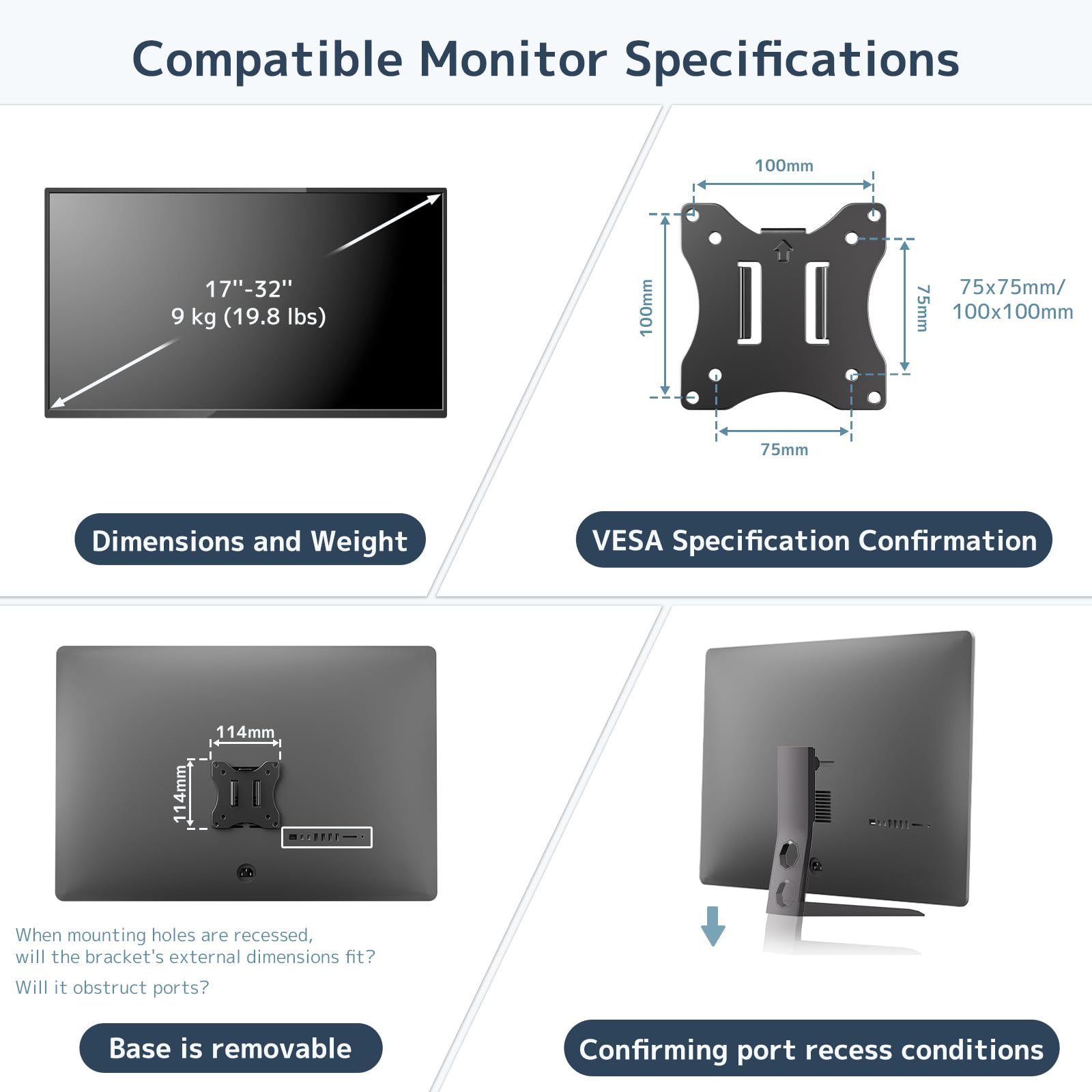 WORLDLIFT Braccio monitor regolabile in altezza per schermi da 17"-27" con molla meccanica, VESA 75x75 e 100x100 - Può contenere fino a 7 kg