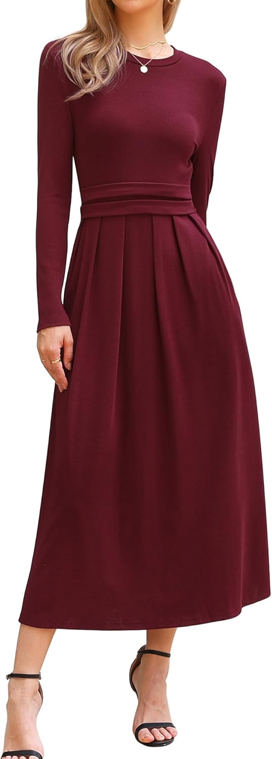 Allegra K Long Sleeve Dress for Women's A-Line Maxi Winter Fall Sweater Dresses