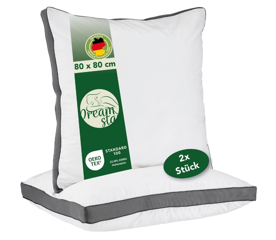 DREAMSTAR Kopfkissen Lyocell 2er Set 80x80 Wohlfühlkissen I Kissen, Nackenkissen I Schlafkissen atmungsaktiv waschbar für Allergiker I Seitenschläfer, Rückenschläfer, Bauchschläfer I Öko-TEX®