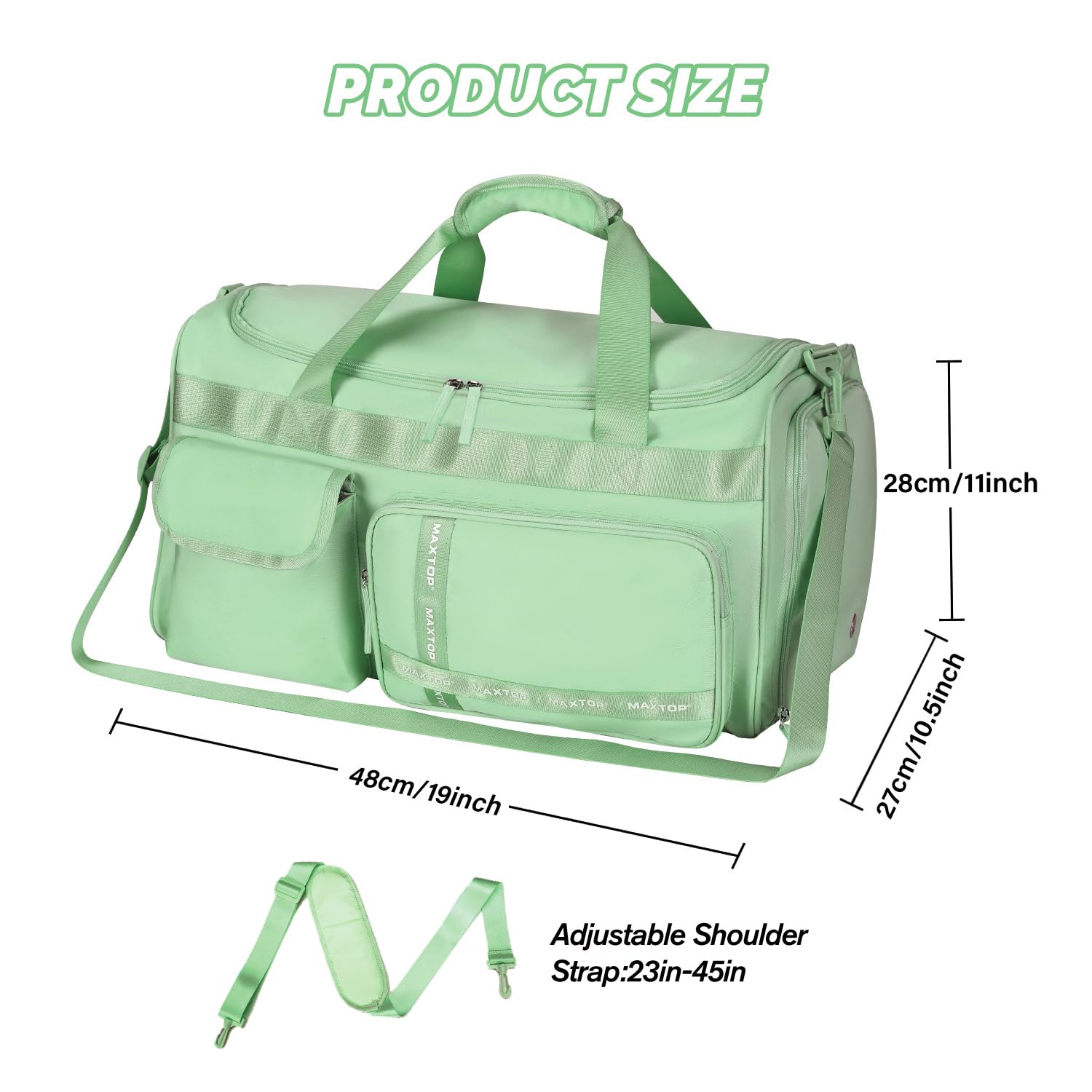 MAXTOP Reisetasche für Damen, Handgepäcktasche, Wochenendtasche, Übernachtungstasche, großes Fassungsvermögen, mit Schuhfach, Sporttasche mit Trocken- und Nass-Trennung, Matcha-Grün, Large size,