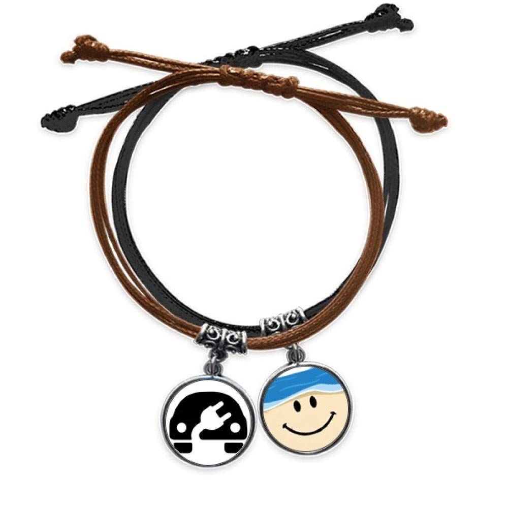 Plus Minus Sign Energy Vehicles Protect Environment Bracelet Rope Hand Chain Leather Smiling Face Wristband