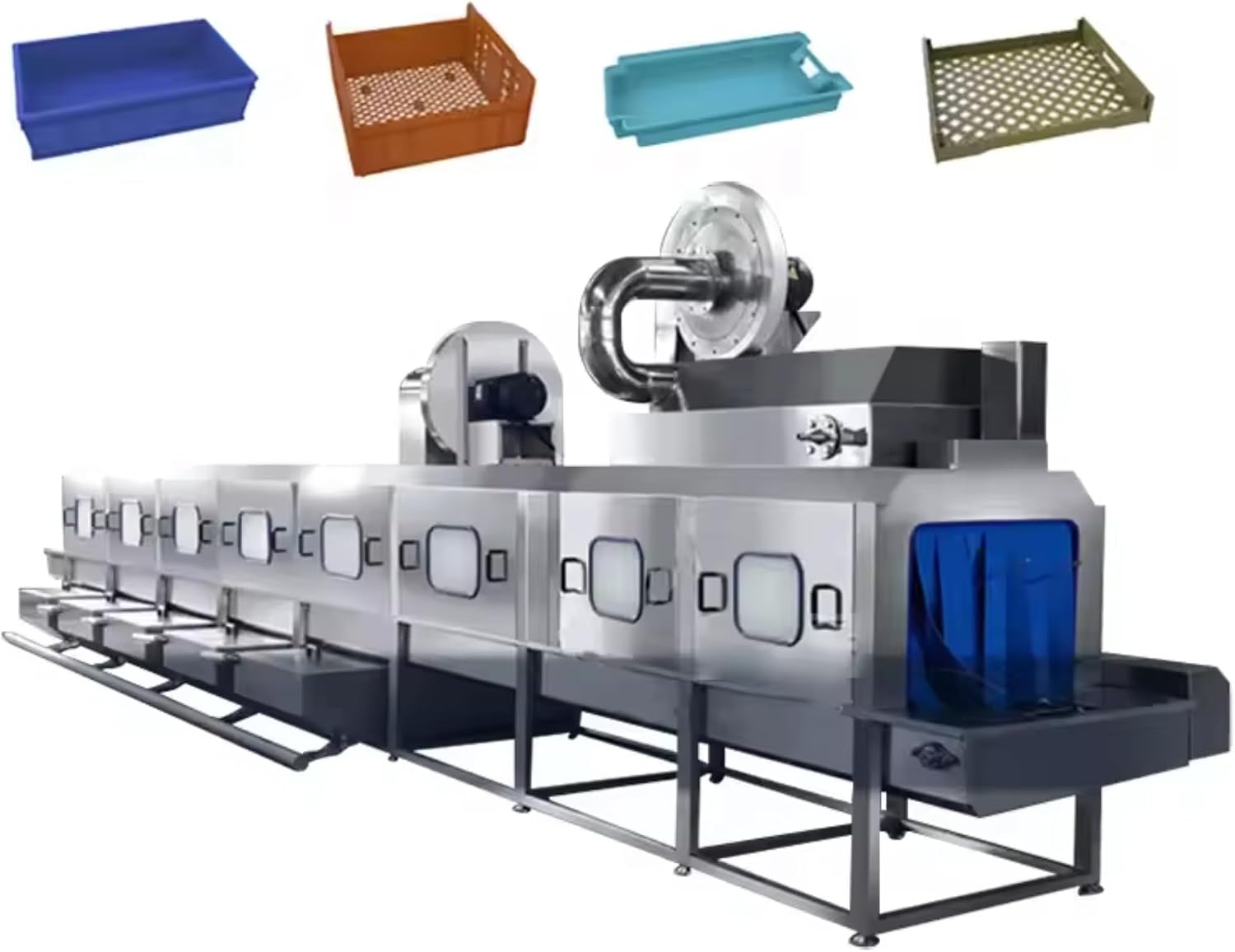 Electric Basket Washing Machine, Stainless Steel Chain Conveyor & 3-Stage Wash for Beverage Plant Bottle Crates