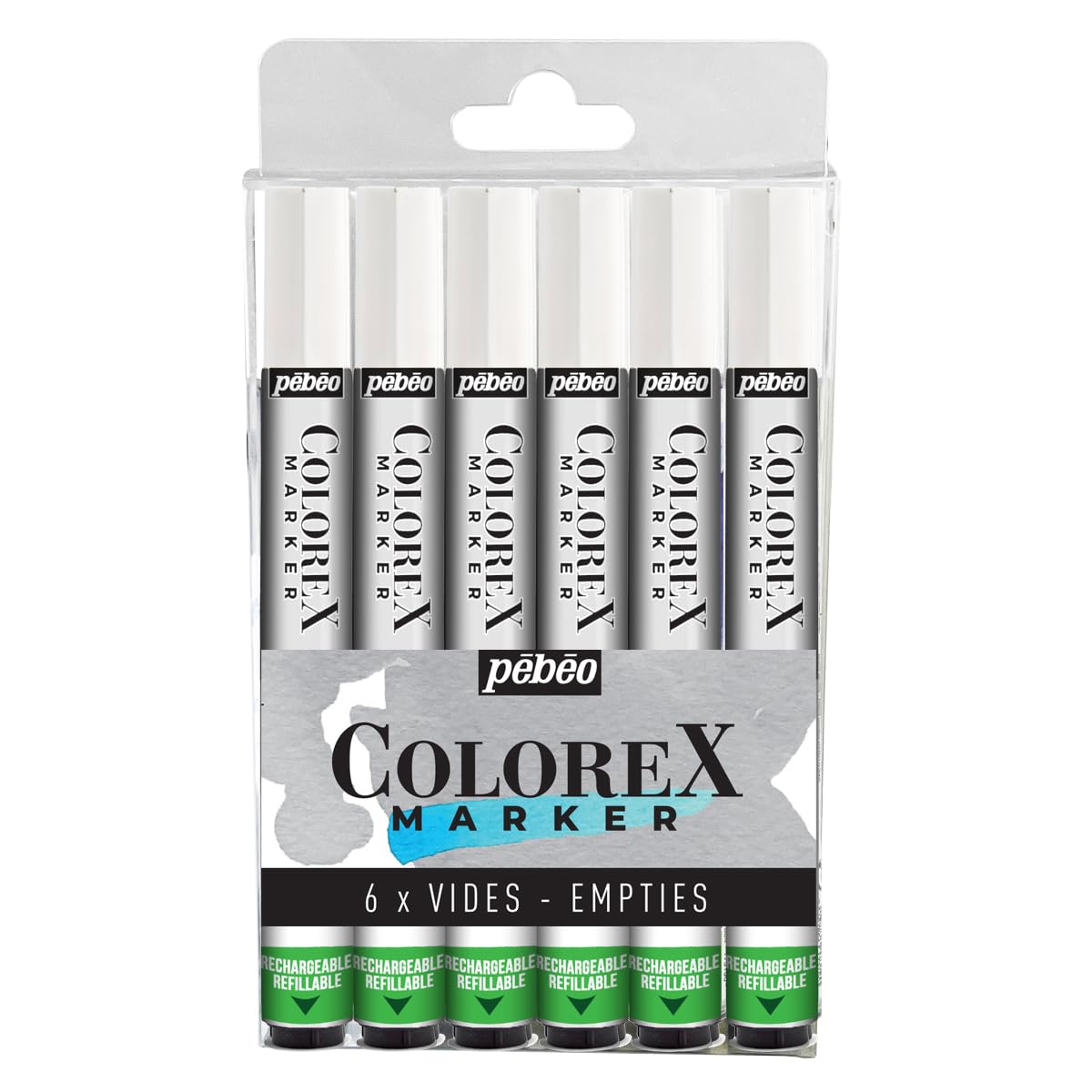 Pebeo Set Di 6 Pennarelli Vuoti Colorex Ricaricabili - Punta Multiuso Per Inchiostri Colorati, Per Disegno E Calligrafia