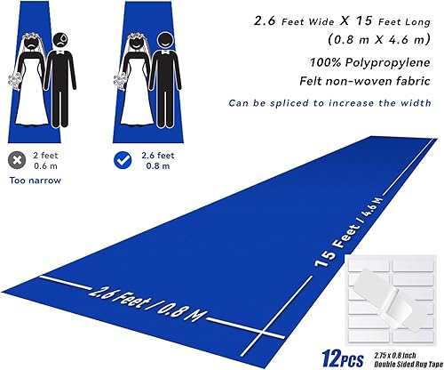 Miniatura 3 de Alfombra azul marino para fiesta, 2.6 x 15 pies, fieltro no tejido de 130 GSM con adhesivo de doble cara sin rastros, camino de pasillo para bodas,