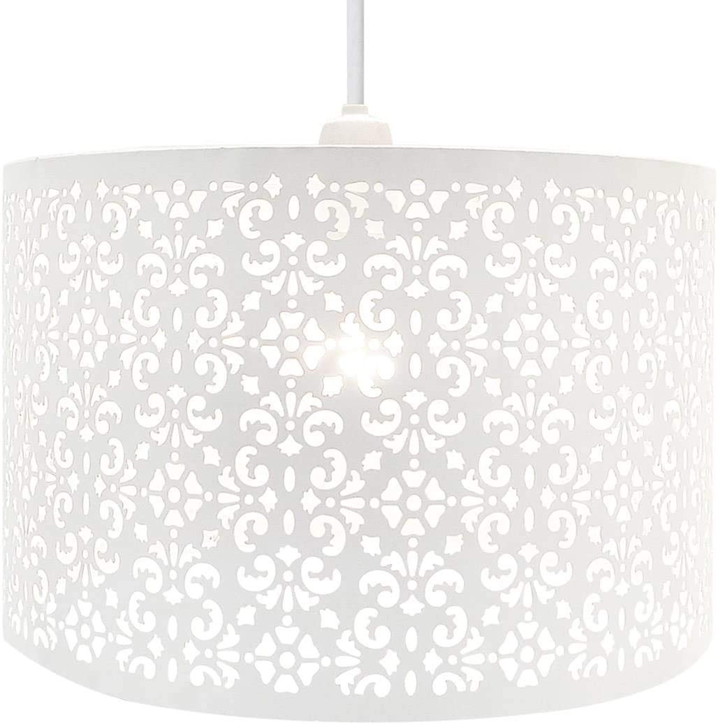 Chandelier Style Ceiling Light Shade Droplet Pendant Acrylic Crystal Bead Luxury (Large Metal Shade White)