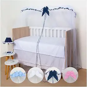 Mosquiteiro de Fita c/Laço Para Berço Quarto de Bebê Menina Menino 01 Peça (Marinho)