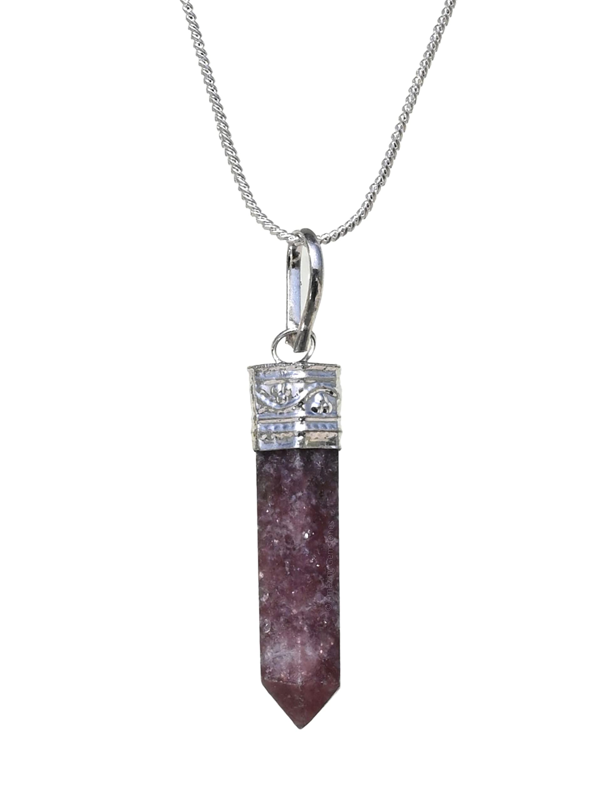 Lepidolite Crystal Pencil Point Pendant Necklace with Adjustable Cord - Natural Healing Crystals and Stones for Men, Women and Kids