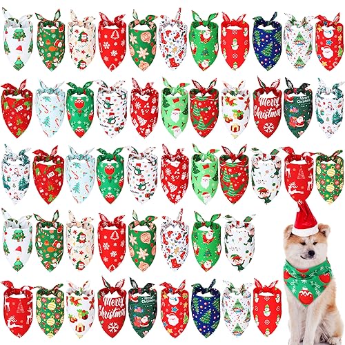 Image of Abbylike 50 Pcs Christmas Dog Bandanas Bulk, Snowman Santa Snowflake