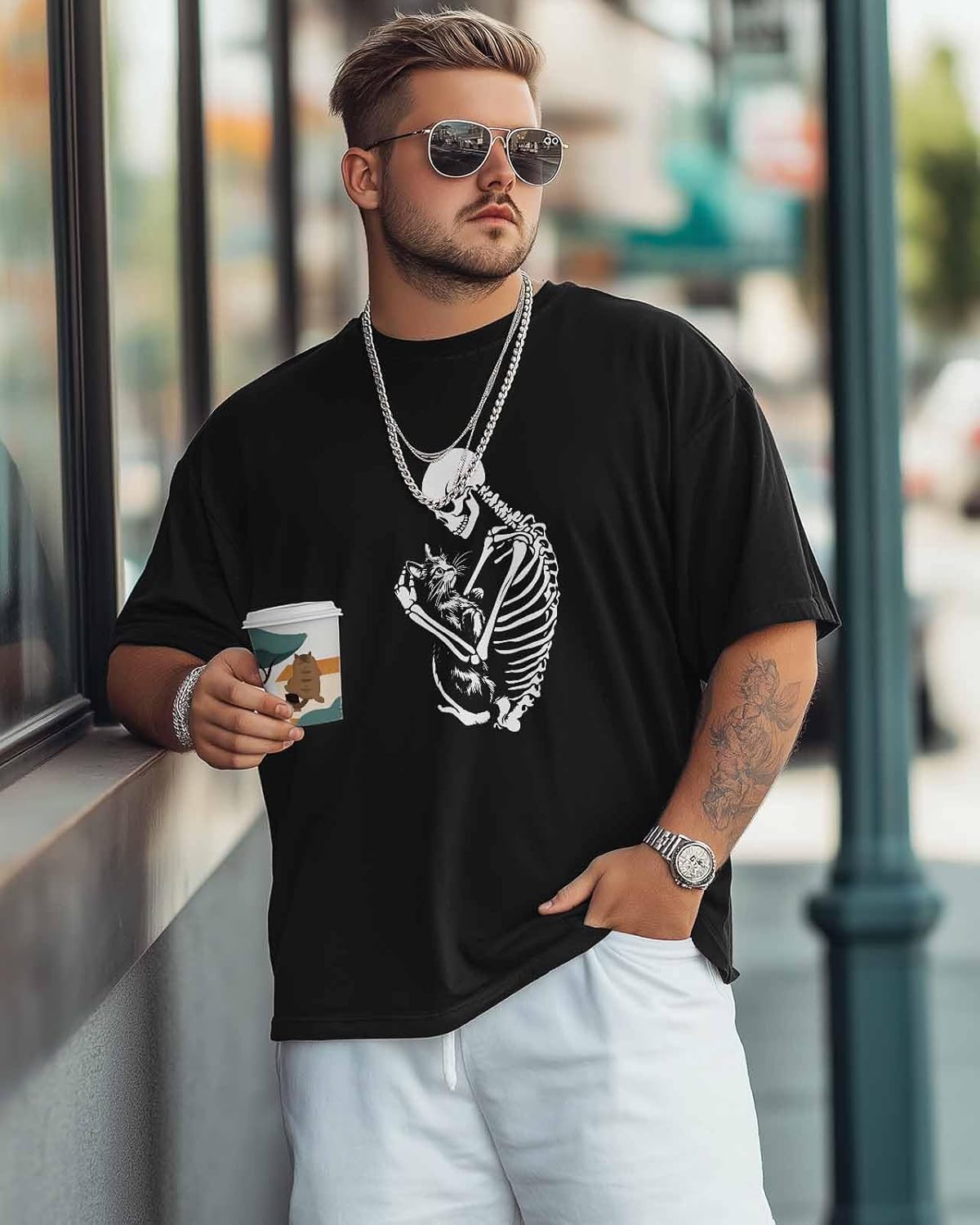 Mens Graphic T-Shirts, Cat Skull Short Sleeve Crew Neck Comfortable Soft Casual Classic Tee, XS - 5XL Hug Tshirts Top - Image 3