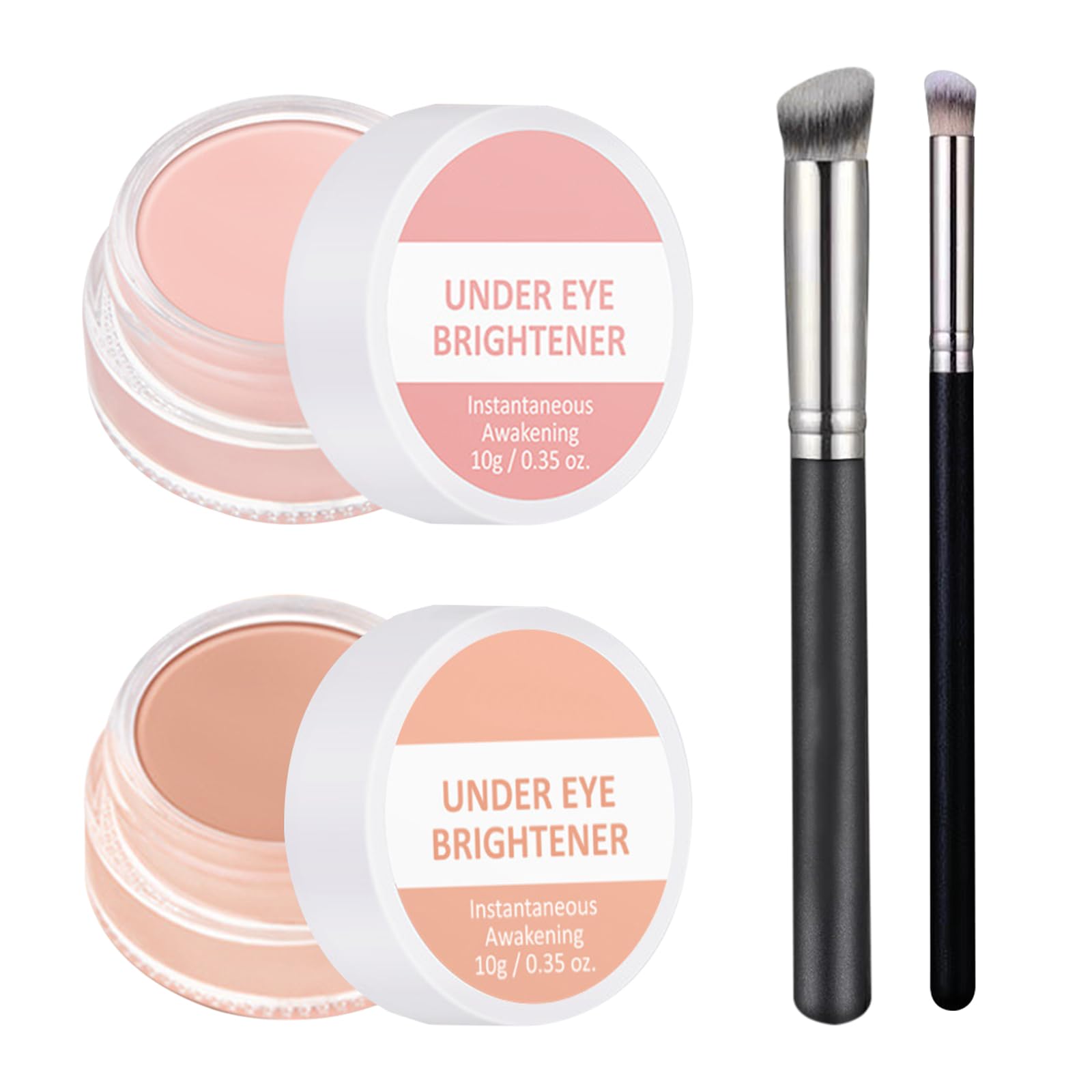 2 x 10g Under Eye Brightener Correttore Occhiaie + 2 Pennelli per Il Trucco, Correttore Occhi Occhiaie, Lllumina, Copre, Waterproof e a Lunga Tenuta