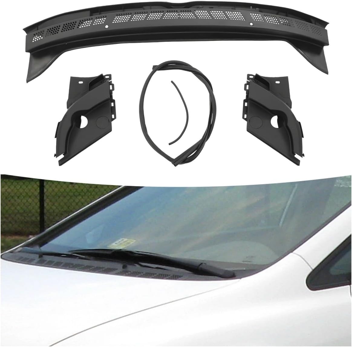 LYNICESHOP Windshield Cowl Cover Kit for 2006 2007 2008 2009 2010 2011 Honda Civic w/Windshield Cowl Cover & 2pcs Wiper Arm Trim Cover Panel Set, Left & Right Side