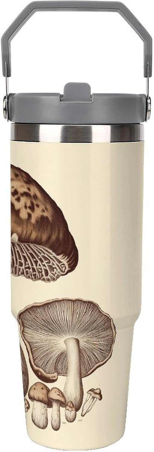 Vintage Mushrooms Drawing Water Bottle 30 Oz Fits Car Cup Holder,Insulated Coffee Mug Large Capacity Car Cups,Stainless Steel Double Wall Sport Bottle for Travel Sports Gym