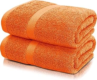 Textile Do 2 X Large Super Jumbo Bath Sheet Towels (Size: 85 x 165 cm)100% Egyptian Cotton Big Bath Sheets Super Absorbent and Quick Dry Body Wrap Towel (Orange, Cotton)