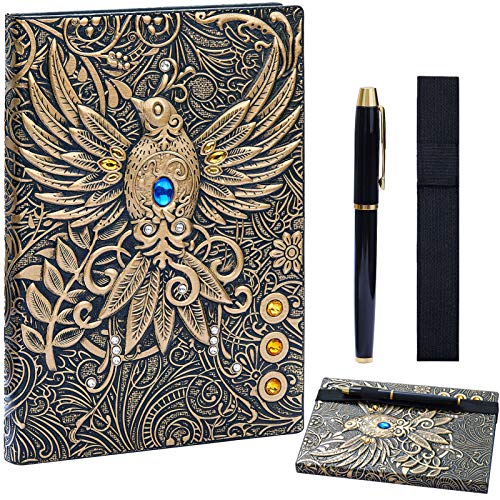 Dijkoo 3D Phoenix Notebook Writing Journal withPen Set,Hardcover Personal Journal Diary Planner Thick Lined Paper,Gifts for Women Men (Bronze, A5(8.3