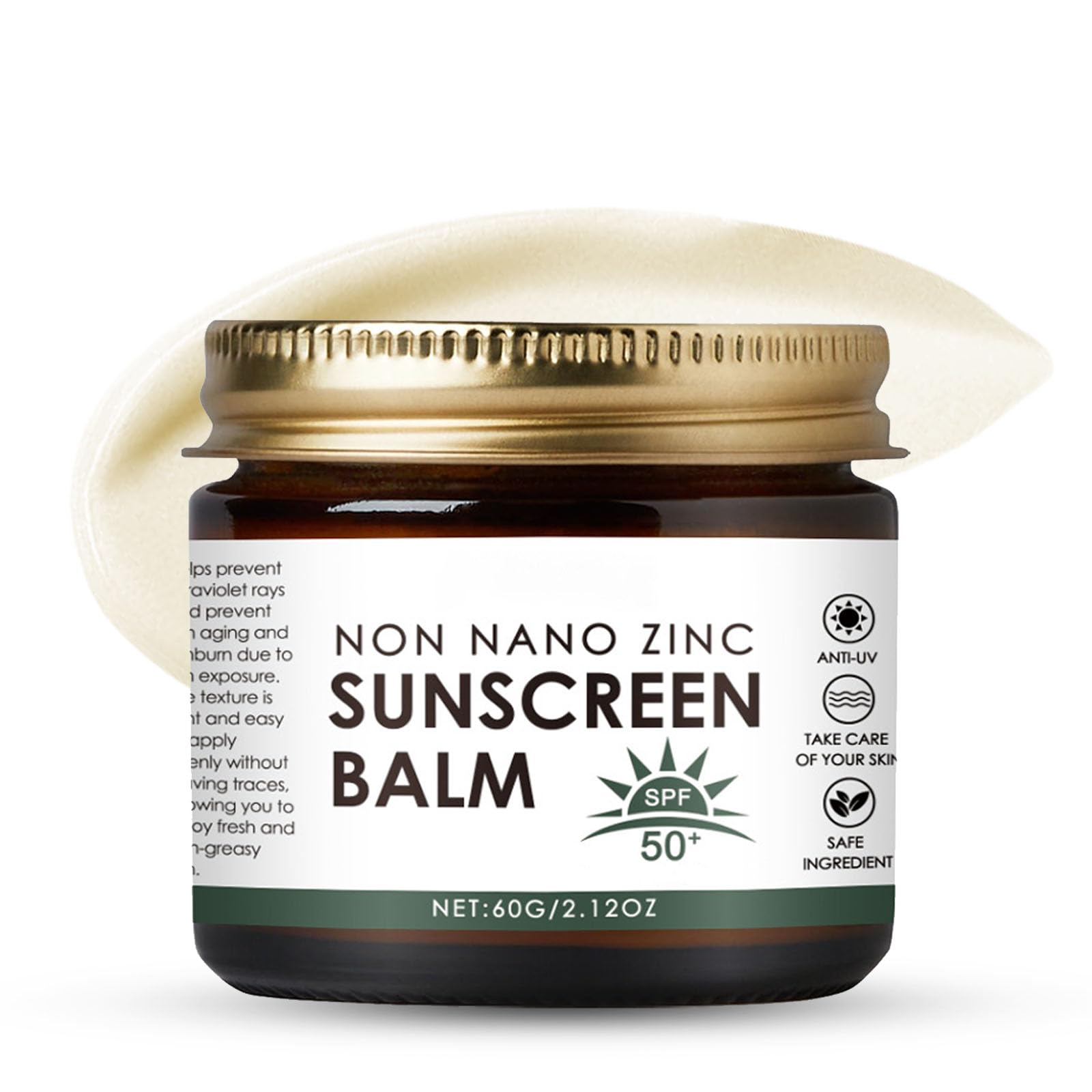 Non Nano Zinc Oxide Sunscreen Balm, Natural Tallow Sun Cream for Face & Body, SPF50 Suncream, UVA/UVB Protection