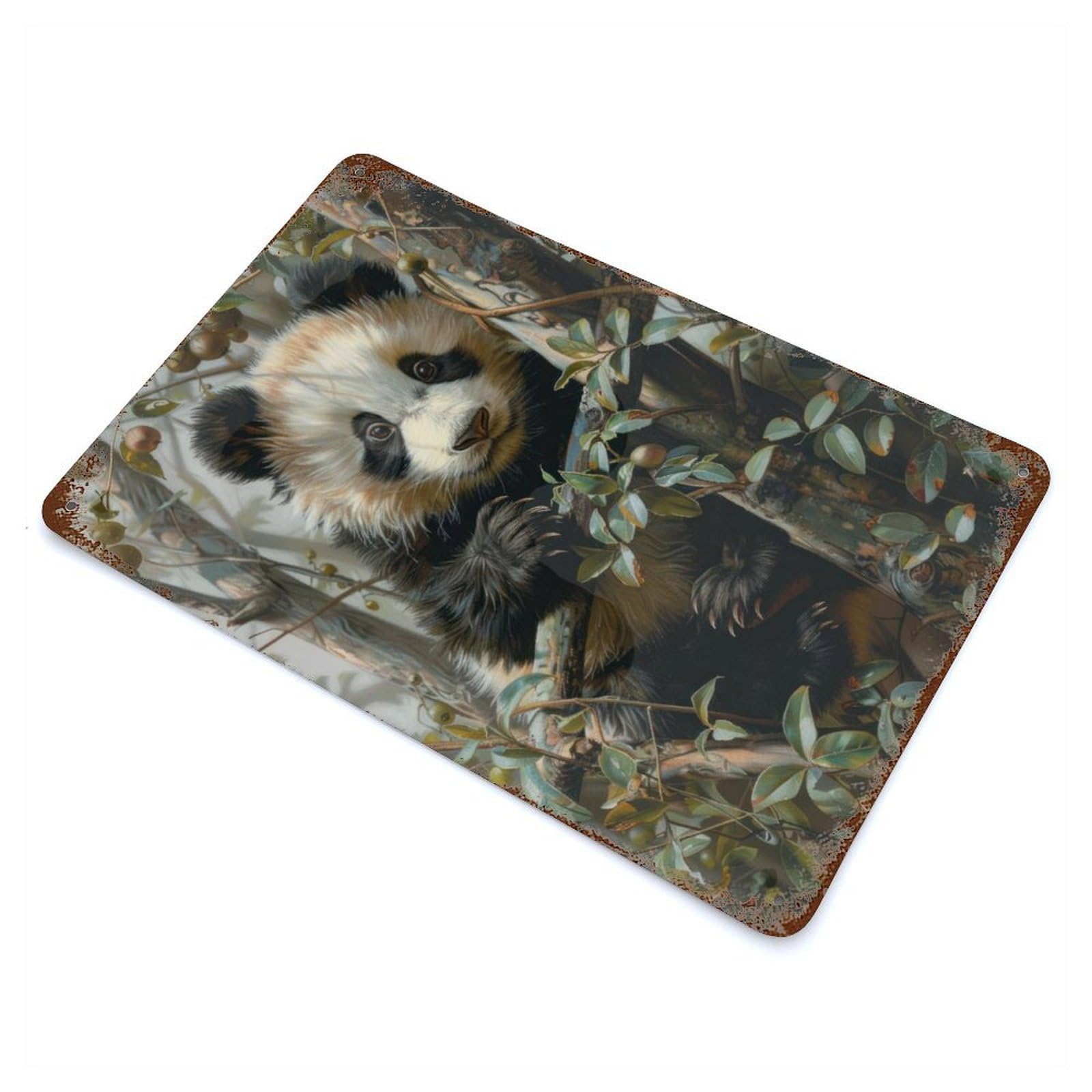 Panda in Blossom Vintage Metal Tin Sign 11.8"x7.9", Ideal for Cafe, Home Bar And Lounge Decor