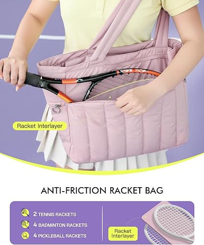 Miniatura 2 de Bolsa acolchada de tenis para mujer, bolsa de lona para gimnasio con compartimento para zapatos y bolsillo húmedo, se adapta de 2 a 4 raquetas y