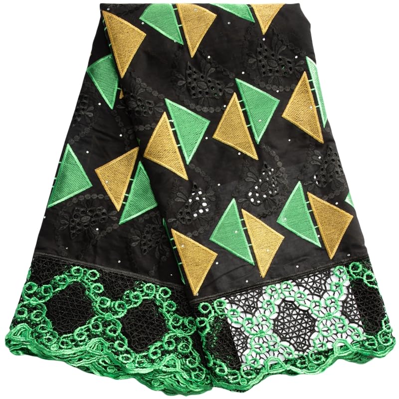 African Lace Fabric 5 Yards, Nigerian Embroidery Cotton Lace Fabric with Water Soluble Edge for Daily/Party Sewing