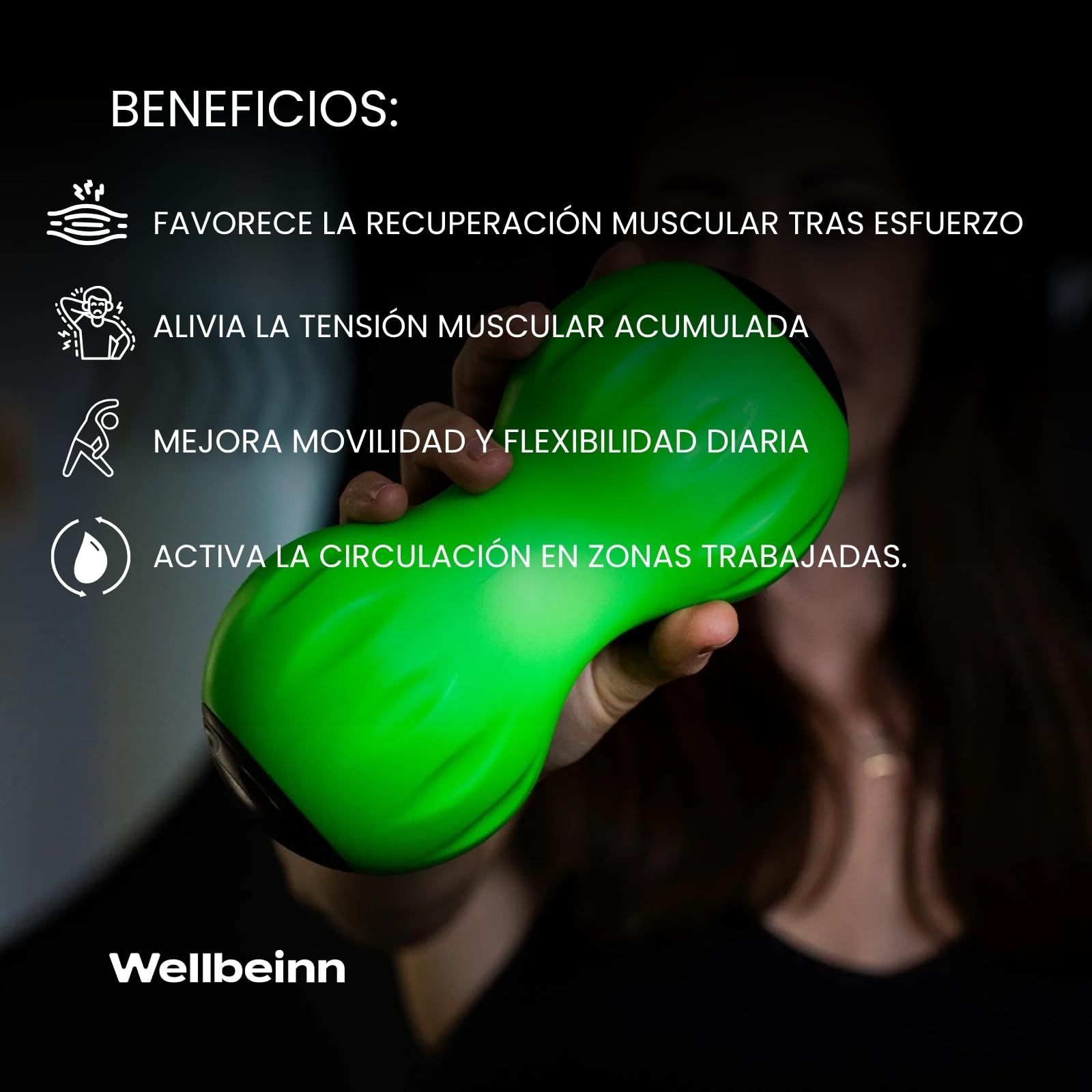 WELLBEINN Rollinn Peanut | Masajeador Vibratorio en Forma de Cacahuete | Para Espalda, Cuello y Gemelos | Vibración Ajustable | Alivio de Tensión Profunda | Compacto y Portátil