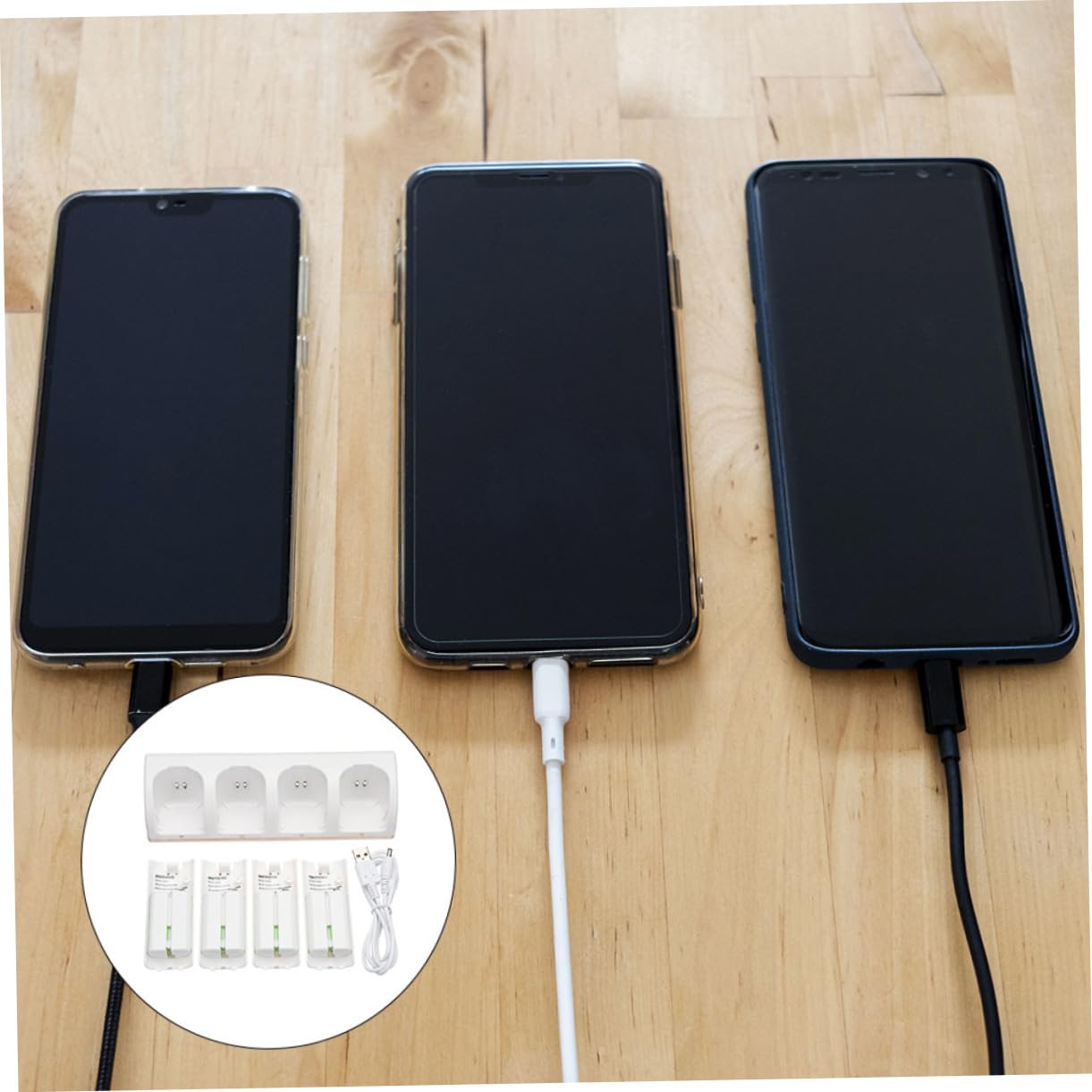 Cargador USB de Plástico Blanco de Batería de 4 Ranuras | 1 Juego, Estación de Carga para Baterías Recargables, Interfaz Usb, Formato Portátil