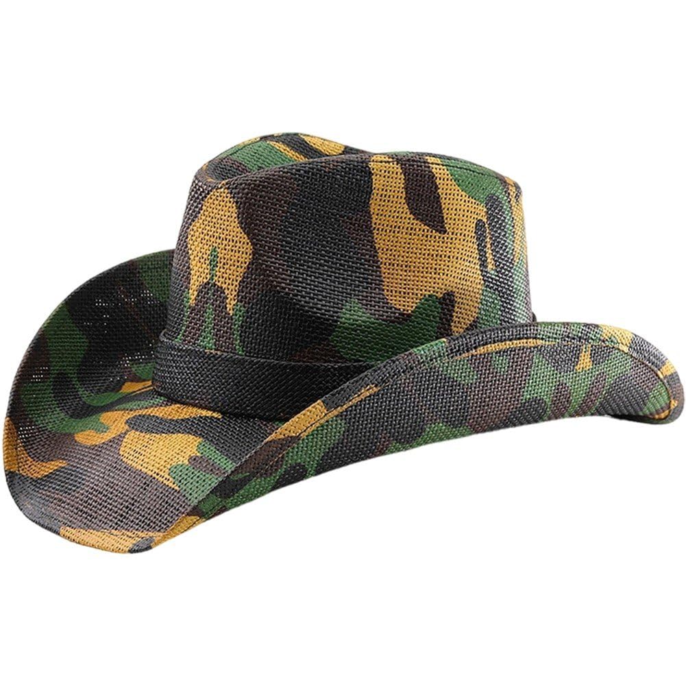 Danlai Style1 Army Green Camo Cowboy Hat Straw Hat Jazz Straw Cap Panama Paper Braid Grass Western United States Cowboy Cap