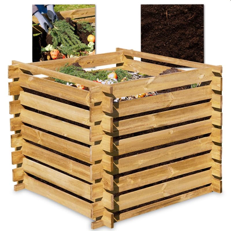 Composteur en Bois 100x100x78cm Robuste et Stable 520L
