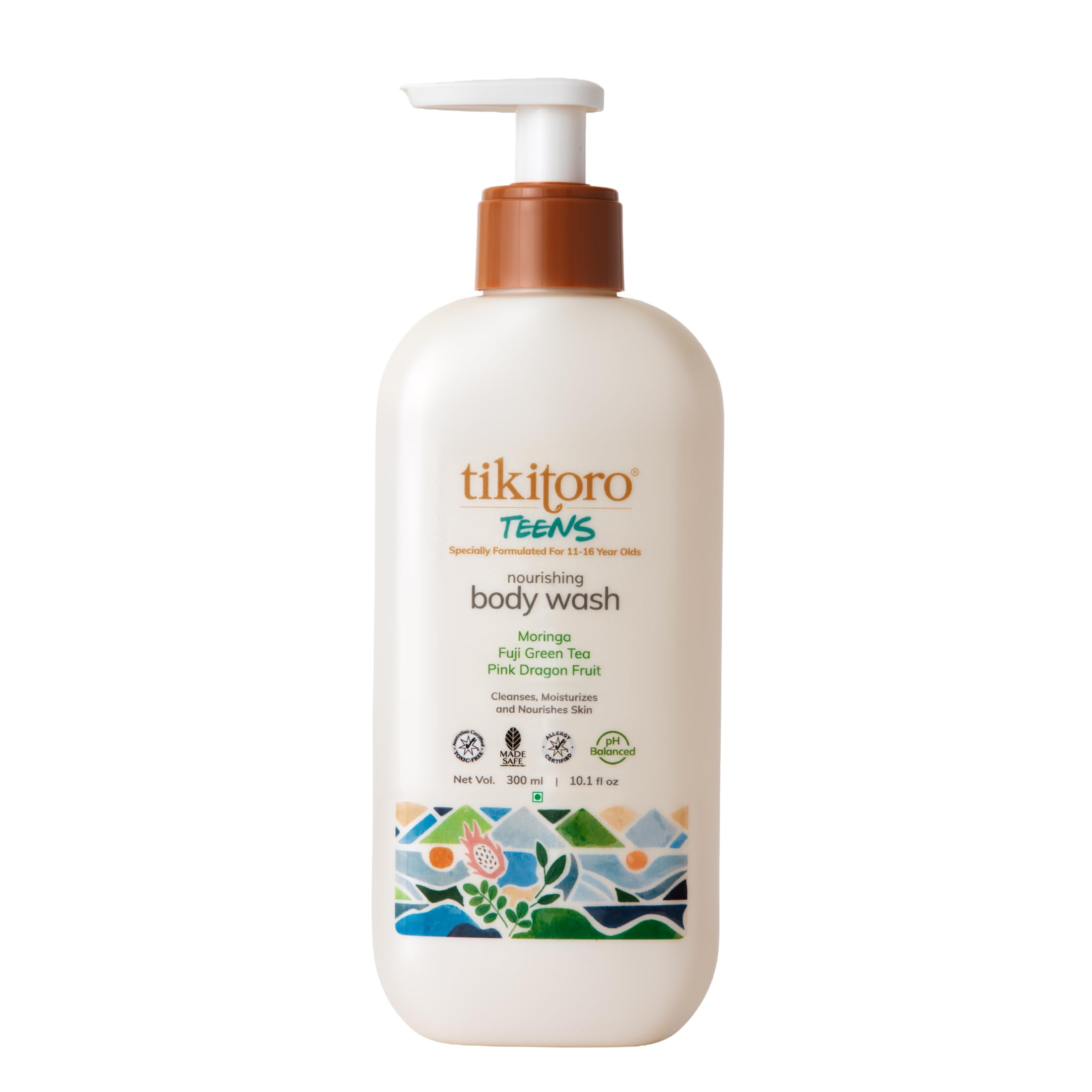 Tikitoro Teens Nourishing Body Wash, 100% Vegan with Moringa, Fuji Green Tea, Pink Dragon Fruit Extract Cleanses, Nourishes Skin with No Parabens & Sulphates, Age: 11+ Years (300 ml x 1)-image-15