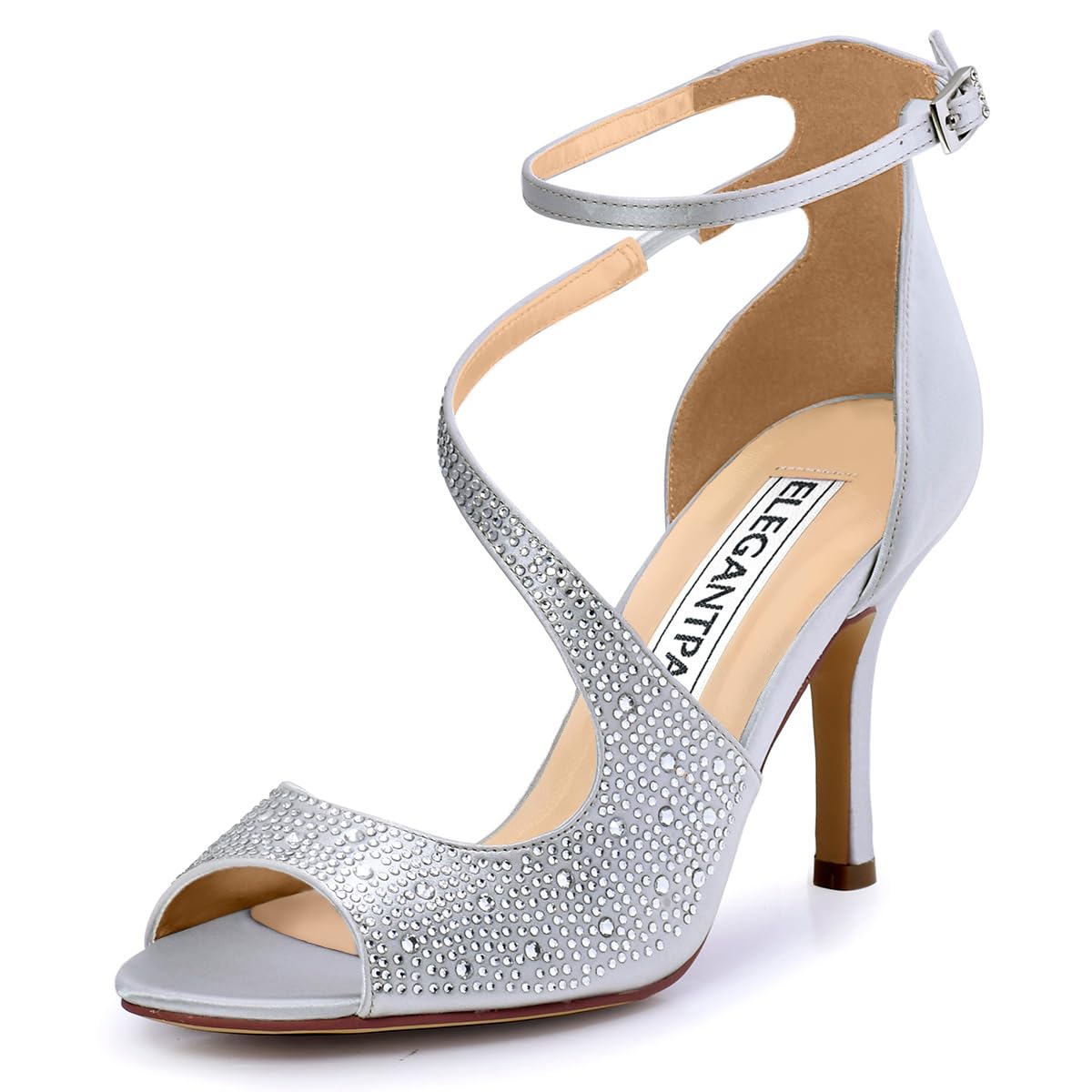 ELEGANTPARK Sandals for Women Peep Toe High Heels Cross Strappy Wedding Evening Dress Shoes Buckle Stain
