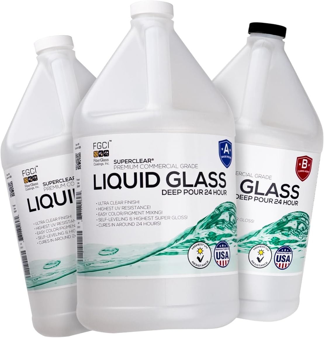 24 Hour Deep Pour Epoxy Resin 3 Gallon / 384 oz Kit, Liquid Glass Clear, Fast Cure, Casting Resin, Bubble Free, DIY Thick Pour, Heat Resistant, Charcuterie Boards, Serving Trays & Resin Coasters