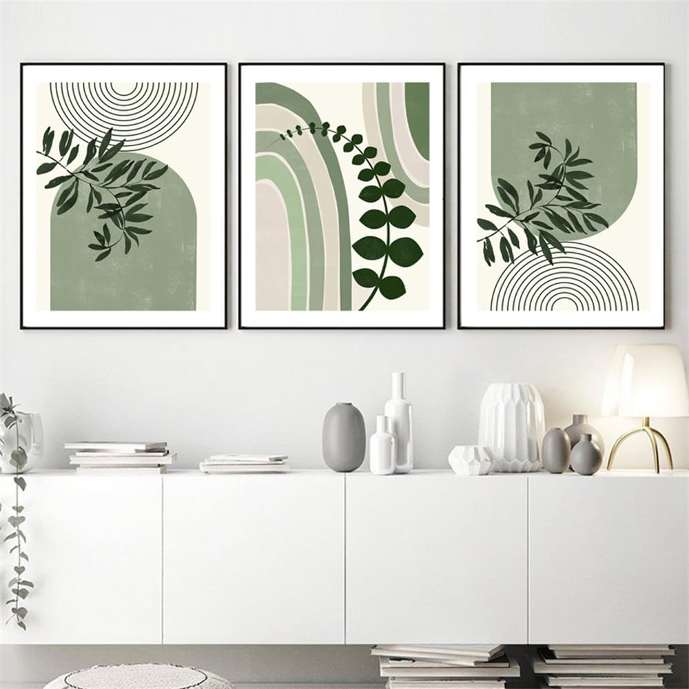 Wbyzac Multicolored Wall Pictures-Abstract Plant Geometric Boho Posters Prints Canvas Painting Wall Art Pictures Nordic Living Room Kitchen Home Decoration Artwork-30 * 50Cm*3Pcs (No Frame)