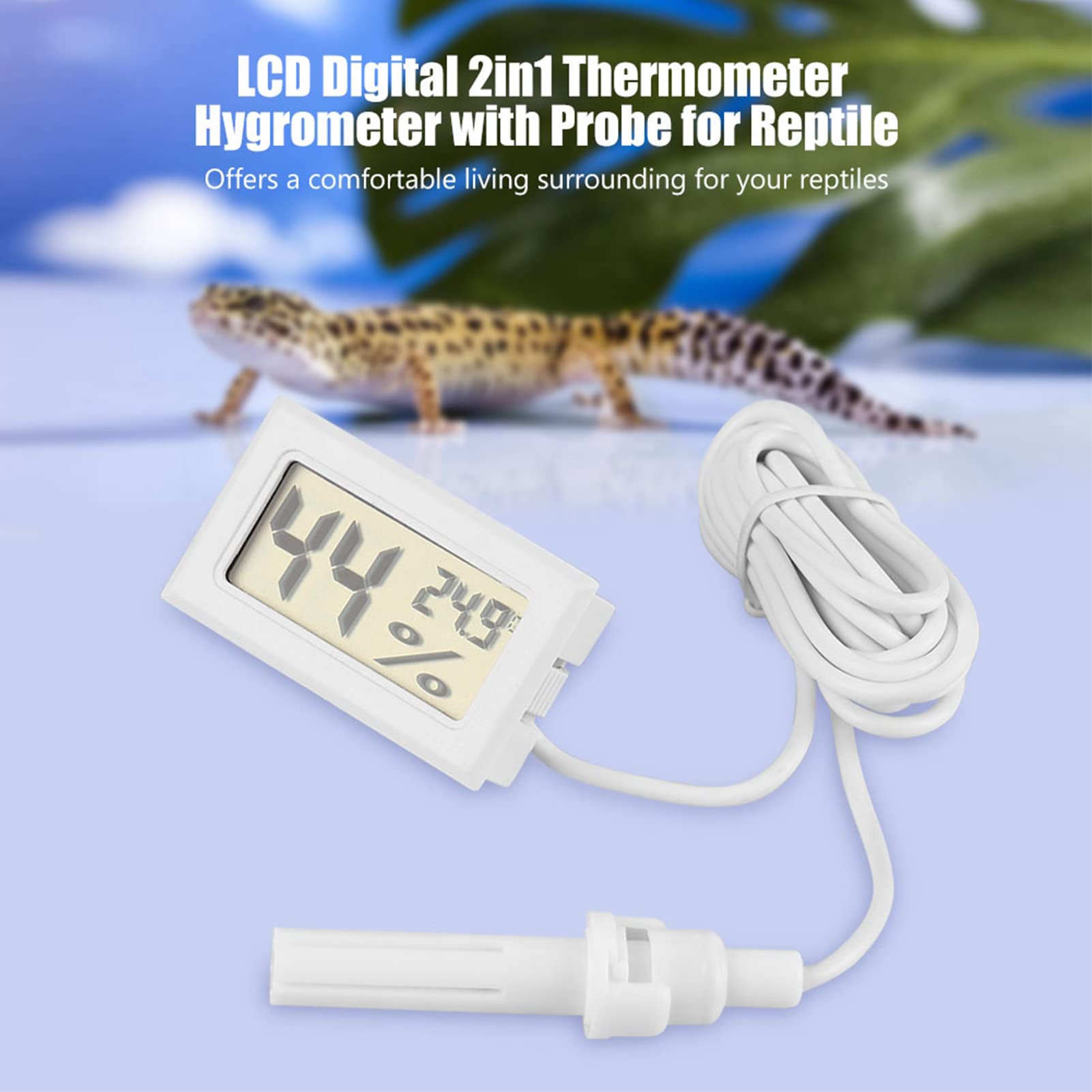 Termometro Digitale LCD con Display per umidità e Temperatura con Sonda Esterna per dei Rettili