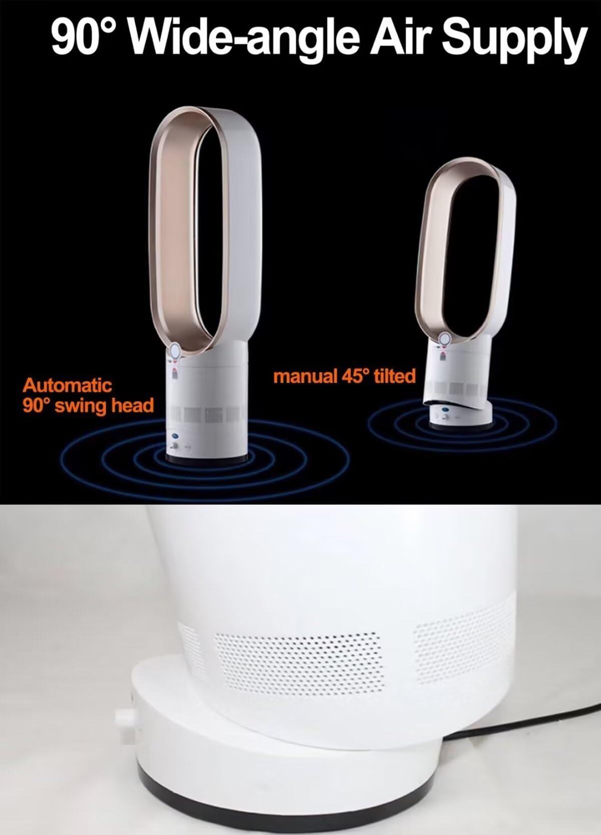 Ventilador de torre 16 pulgadas,ventilador sin aspas con remoto,ventilador eléctrico doméstico de bajo consumo para verano,rotación 90 grados,temporizador de 0,5 a 2 h,velocidad del viento continua