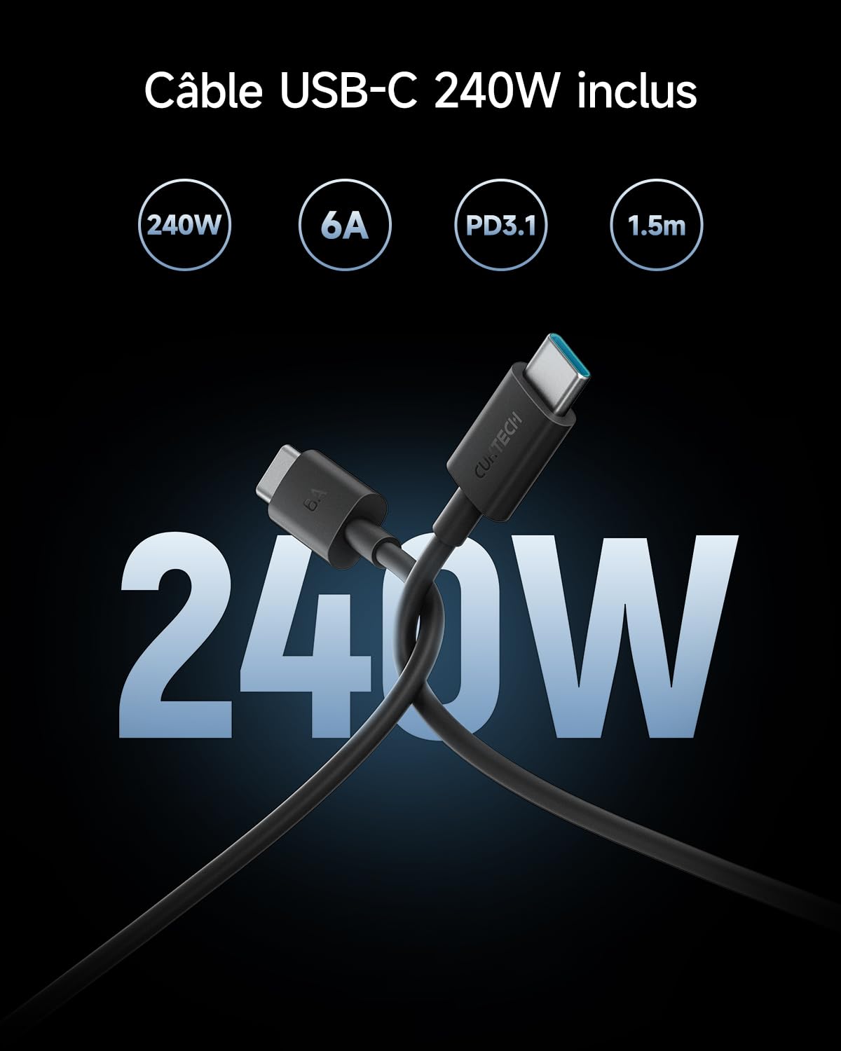 CUKTECH 15 140W Chargeur USB C, 4 Ports PPS PD3.1 et GaN III Tech Chargeur Rapide, Chargeur pour Ordinateur Portable, MacBook Air/Pro, iPad Pro, iPhone 17/16, Samsung S24/S23, Xiaomi, Switch