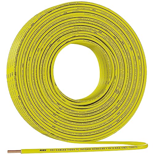 Image of KEI WIRES & CABLES Homecab 10 sqmm 1 Core Copper Flame Retardant House Wire PVC Insulated Cable for Domestic & Industrial Electrical Wiring (Yellow, 90 Meters)
