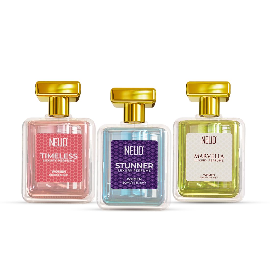 NEUD Luxury Perfume Gift Set for Women, Long Lasting EDP 3 x 50ml, Premium Fragrance Scent, Birthday Gift for Girlfriend, Mother, Wife, Floral and Fruity – Pack of 3