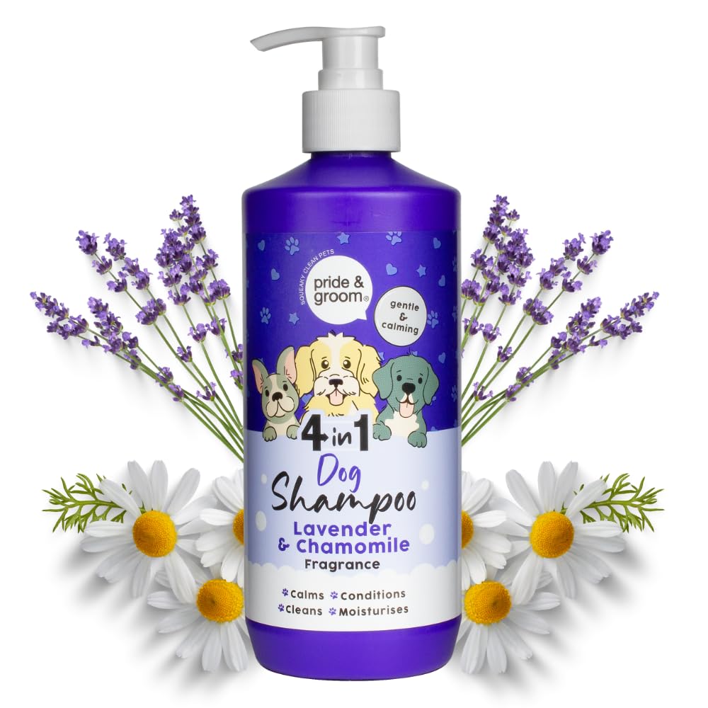 Pride & Groom 4-in-1 Dog Shampoo - Calms, Conditions, Cleans and Moisturises | Gentle and Calming (Lavender & Chamomile, 500ml)