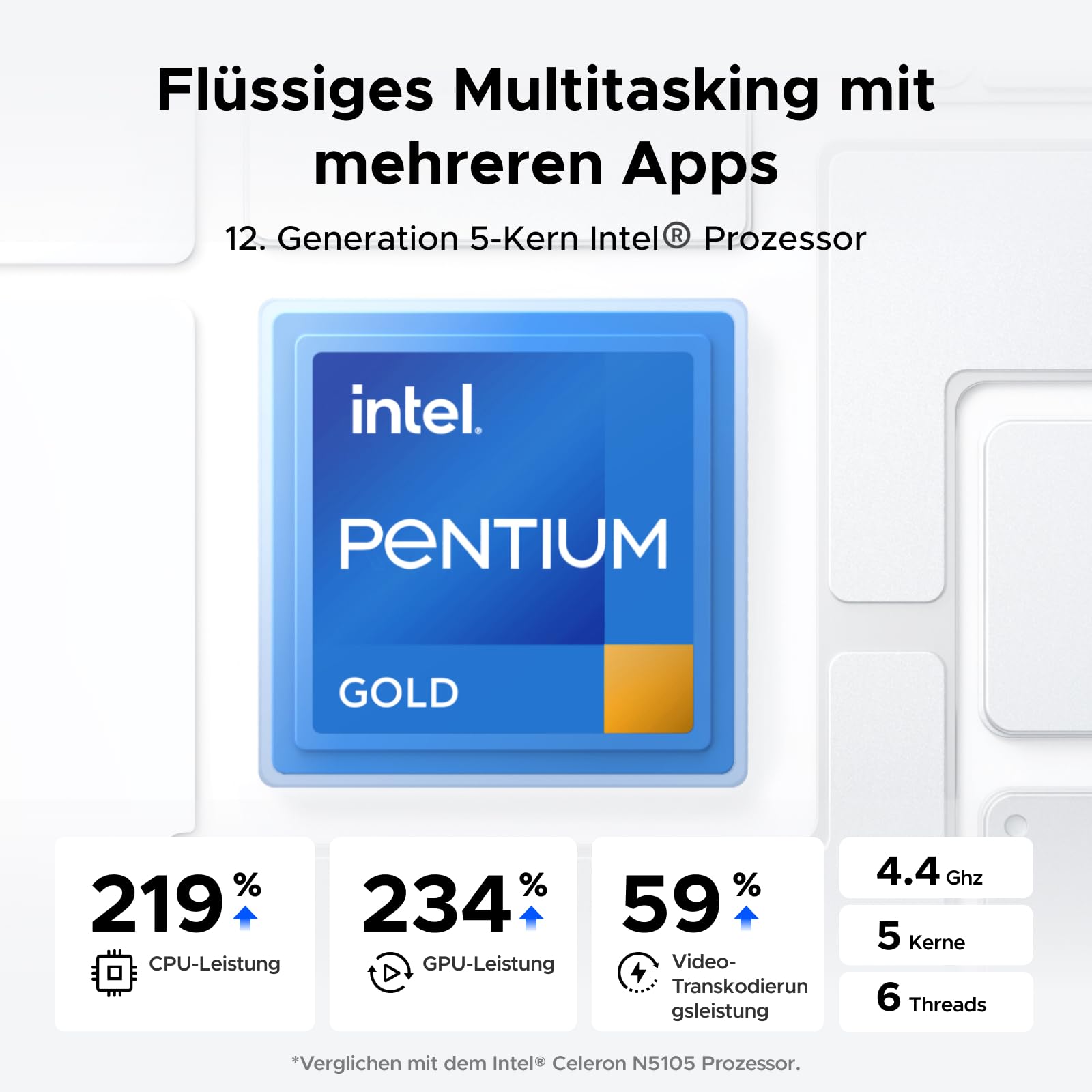 UGREEN NASync DXP4800 Plus, 4-Bay Desktop-NAS, Intel Pentium Gold 8505 Prozessor mit 5 Kernen, 8 GB DDR5 RAM, Eingebaute 128GB-SSD, 10GbE & 2.5GbE LAN, 2 × M.2 NVMe-Slots, HDMI 4K (ohne Festplatten)